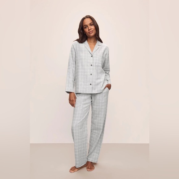 EBERJEY Flannel Long PJ Set Wintercheck Heather Grey/Ivory - Picture 1 of 6